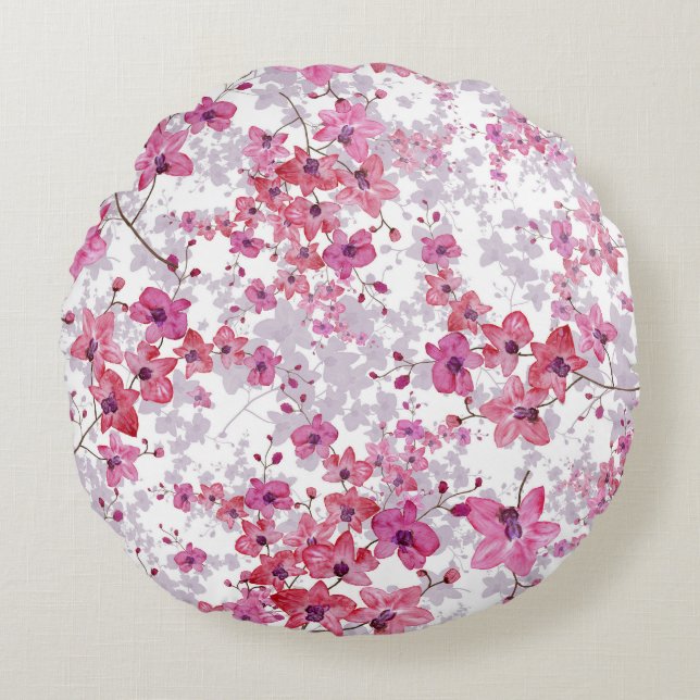 Coussins Ronds Orchidée : beauté rouge singulière. (Devant)