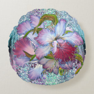 Coussins Ronds Orchidée rose violet aquarelle florale