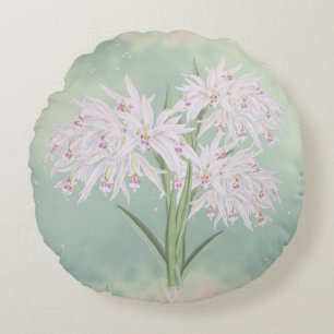 Coussins Ronds Orchidées rose pastel sur fleurs vertes