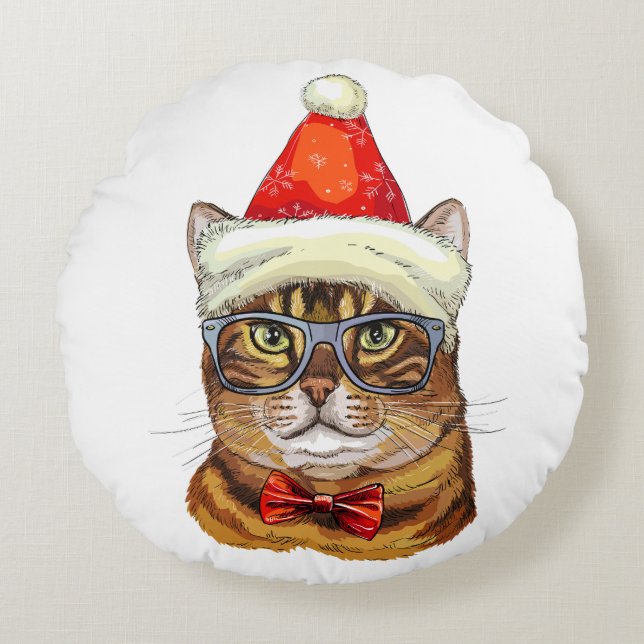 Coussins Ronds Oreiller à lancer de chat Tabby de Noël (Devant)