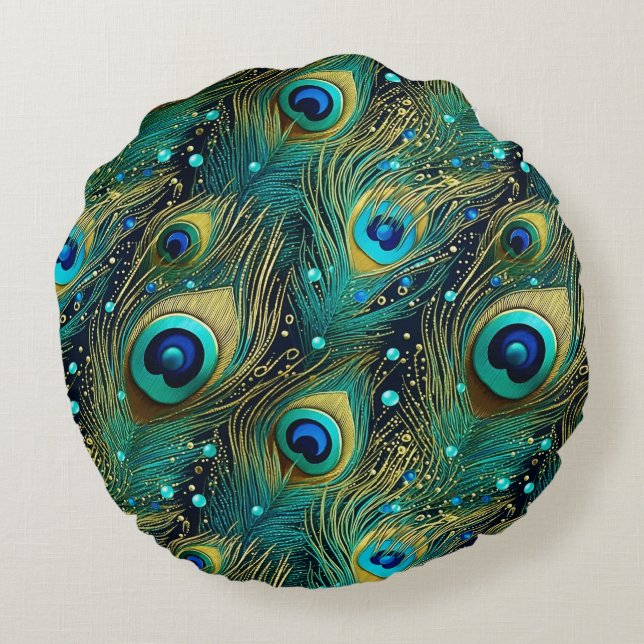 Coussins Ronds Oreiller à lancer de passion de paon (Dos)
