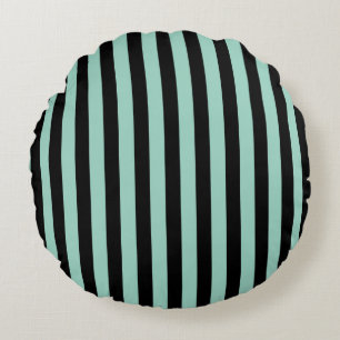 Coussins Ronds Oreiller à lancer rond bleu-vert et noir à rayures