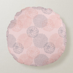 Coussins Ronds Oreiller à lancer rond rose et bleu Dahlias