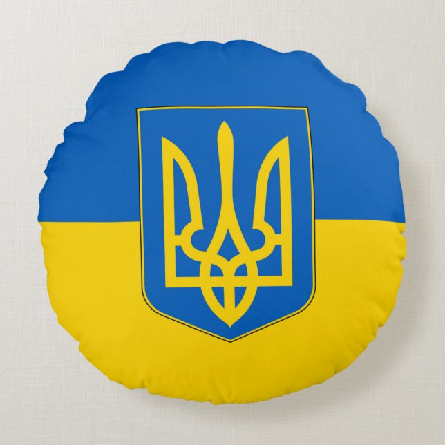 Coussins Ronds Oreiller à lancer ronde avec drapeau d'Ukraine (Devant)