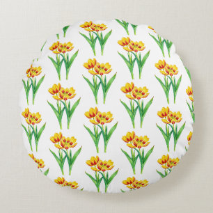 Coussins Ronds Oreiller accentué de tulipes rouges et jaunes
