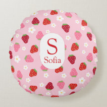 Oreiller bébé personnalisé rond fraise et margueri
