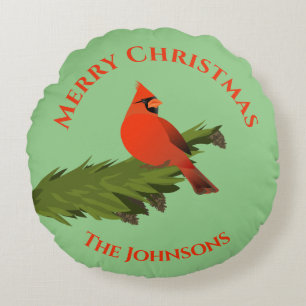 Coussins Ronds Oreiller de jet rouge cardinal de Noël oiseau vert