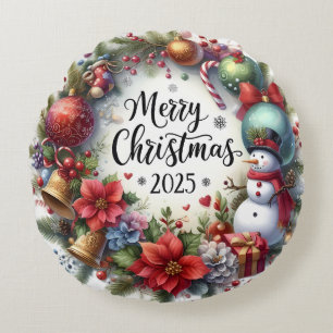 Coussins Ronds Oreiller de Noël bonhomme de neige et ornements co
