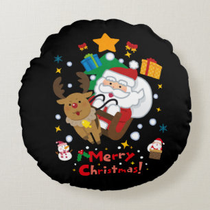 Coussins Ronds Oreiller de Noël joyeux renne de Père Noël noir