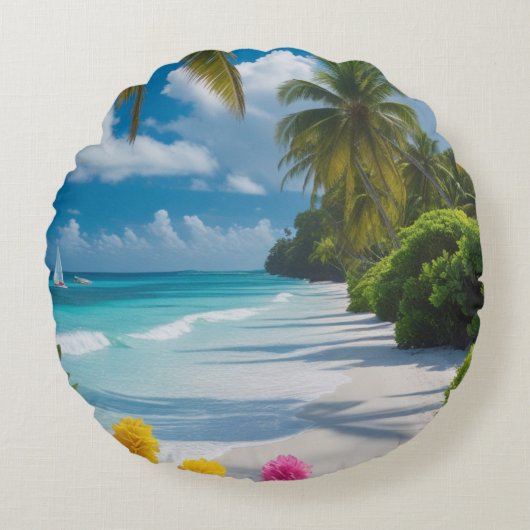 Coussins Ronds Oreiller de plage tropical (Devant)