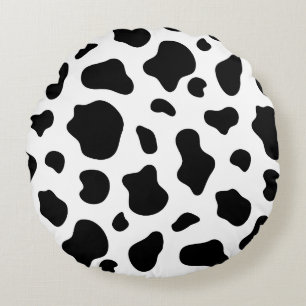 Coussins Ronds Oreiller décoratif à imprimé vache noir et blanc