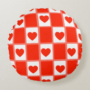 Coussins Ronds Oreiller décoratif à motif à carreaux et cœur roug
