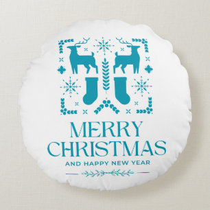 Coussins Ronds Oreiller décoratif Bleu Renne Joyeux Noël
