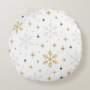 Coussins Ronds Oreiller décoratif flocon de neige blanc et or sci