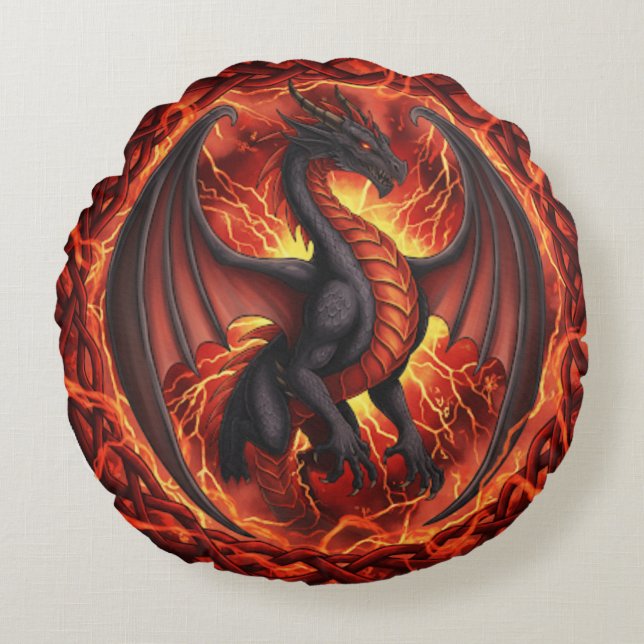 Coussins Ronds Oreiller Dragon rouge blanc (Devant)