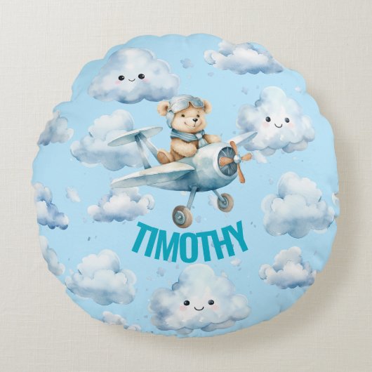 Coussins Ronds Oreiller en forme d'ours en peluche Blue Pilot (Devant)