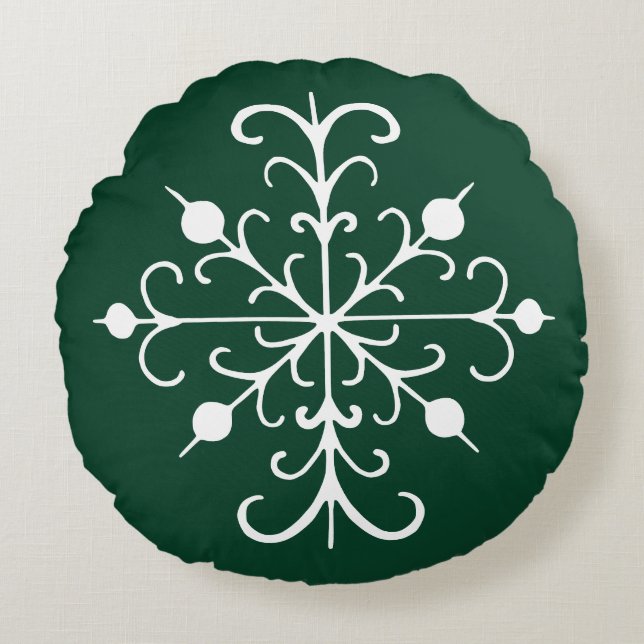 Coussins Ronds Oreiller flocon de neige vert rond (Devant)