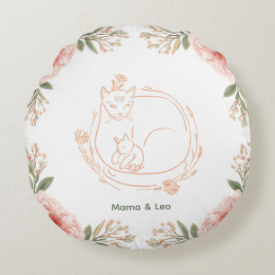 Coussins Ronds Oreiller floral personnalisé Mama Cat & Kitten