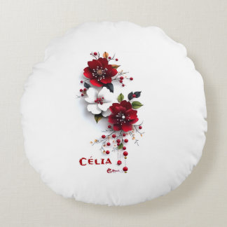 Coussins Ronds Oreiller Floral Rouge & Blanc Élégant | Fleur Roma