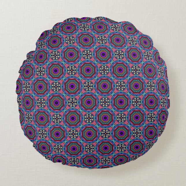 Coussins Ronds Oreiller jeté Cercles Psychedéliques (Devant)