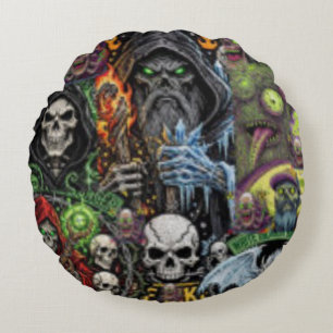 Coussins Ronds Oreiller jeté Collage Horreur Fantastique Sombre