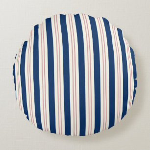 Coussins Ronds Oreiller jeté côtier rayé bleu marine et rose