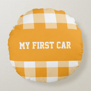 Coussins Ronds Oreiller jeté de ma première voiture à motif Gingh