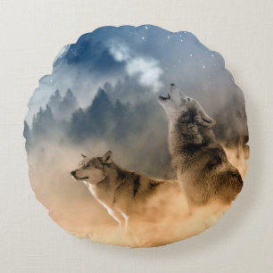 Coussins Ronds Oreiller jeté Loups hurlant à la Lune ronde