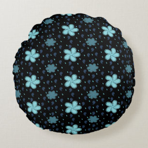 Coussins Ronds Oreiller noir avec impression florale paisley bleu