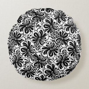 Coussins Ronds Oreiller Noir & Blanc Floral