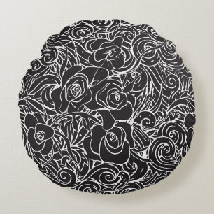 Coussins Ronds Oreiller Noir & Blanc Floral
