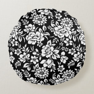 Coussins Ronds Oreiller noir et blanc à motif floral