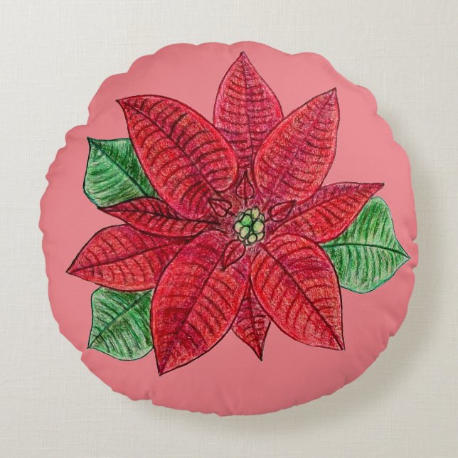 Coussins Ronds Oreiller Poinsettia (Devant)
