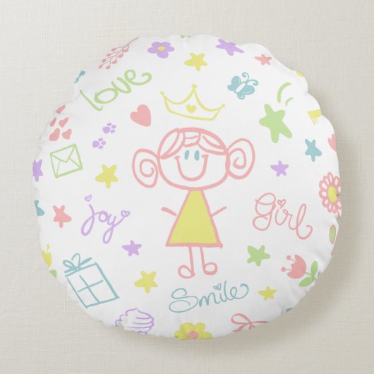 Coussins Ronds Oreiller poupée pour bébé fille, Pastel (Devant)