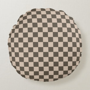 Coussins Ronds Oreiller rond à carreaux - Vert olive + Beige chau