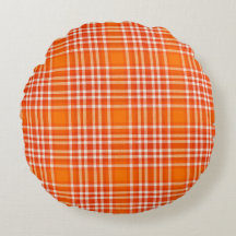 Oreiller rond à jeter à carreaux orange vif