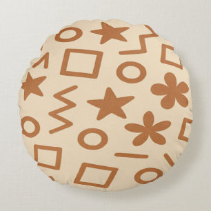 Coussins Ronds Oreiller rond à motif abstrait beige et marron