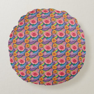 Coussins Ronds Oreiller rond à motif de fleur éclatante