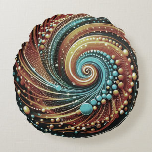 Coussins Ronds Oreiller rond artistique abstrait bleu et cuivre