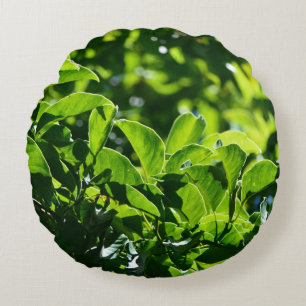 Coussins Ronds oreiller rond aux feuilles vertes fraîches de prin