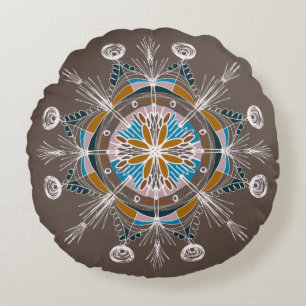 Coussins Ronds Oreiller rond coloré à mandala dessiné à la main B