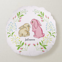Oreiller rond Couronne de Lapin Rose Clair Douce