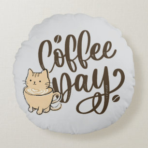 Coussins Ronds Oreiller rond Cute Cat Coffee
