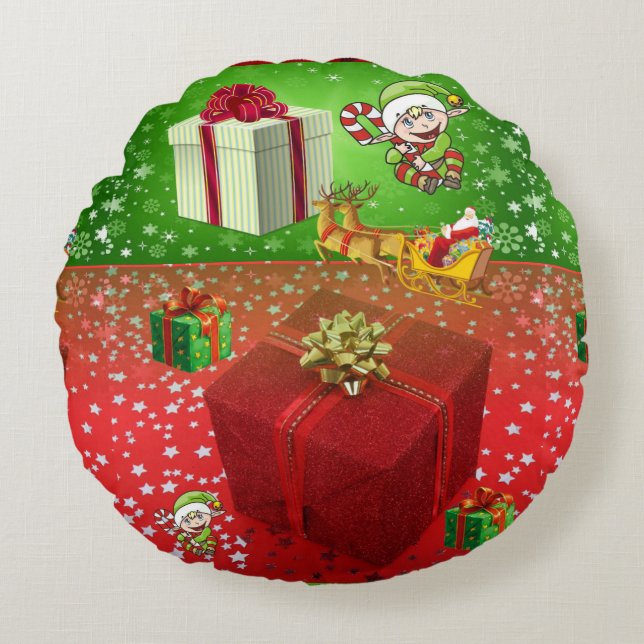Coussins Ronds Oreiller rond de Noël, Elfe (Devant)