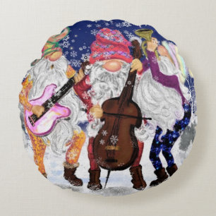 Coussins Ronds Oreiller rond de Noël Joyeux Gnome Groupe de Musiq