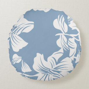 Coussins Ronds Oreiller rond décoratif en lin floral bleu poussié