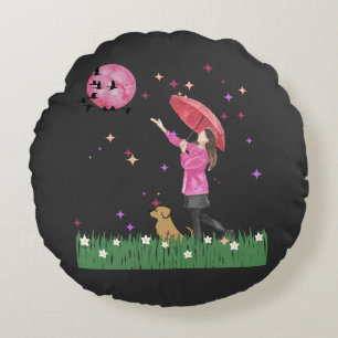 Coussins Ronds Oreiller rond en aquarelle rose magique