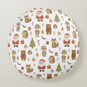 Coussins Ronds Oreiller rond en bois de Noël dessiné à la main