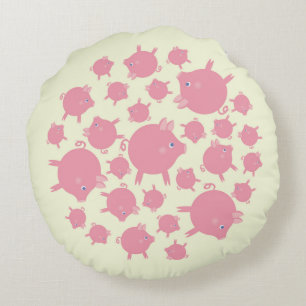 Coussins Ronds Oreiller rond Explosion de cochons (jaune)