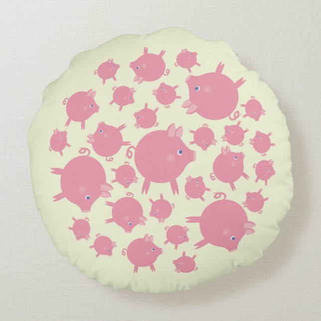 Coussins Ronds Oreiller rond Explosion de cochons (jaune) (Dos)
